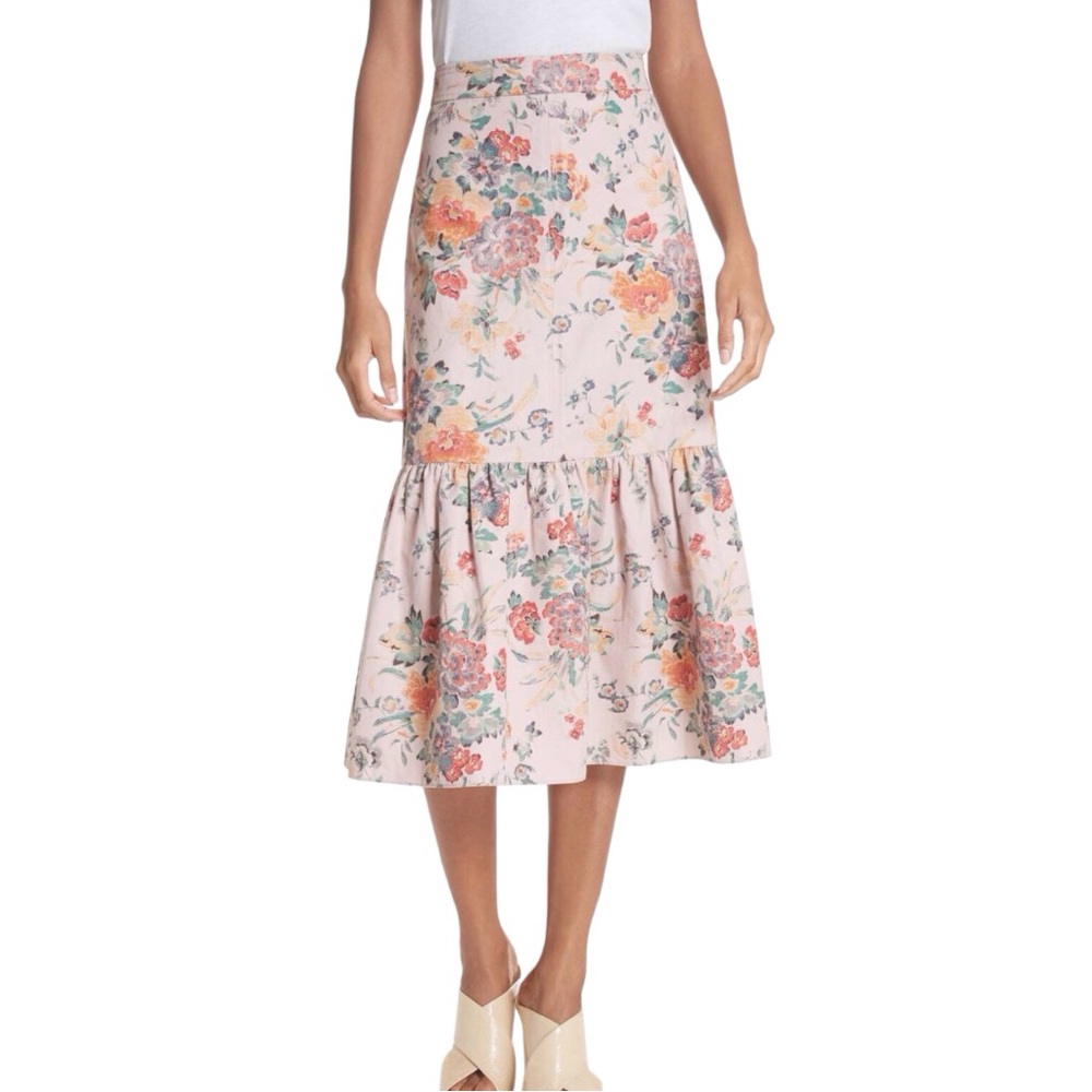 SALE! NWT Rebecca Taylor Marlena Ruffled Floral Skirt Pink Orange 12 Retro 119